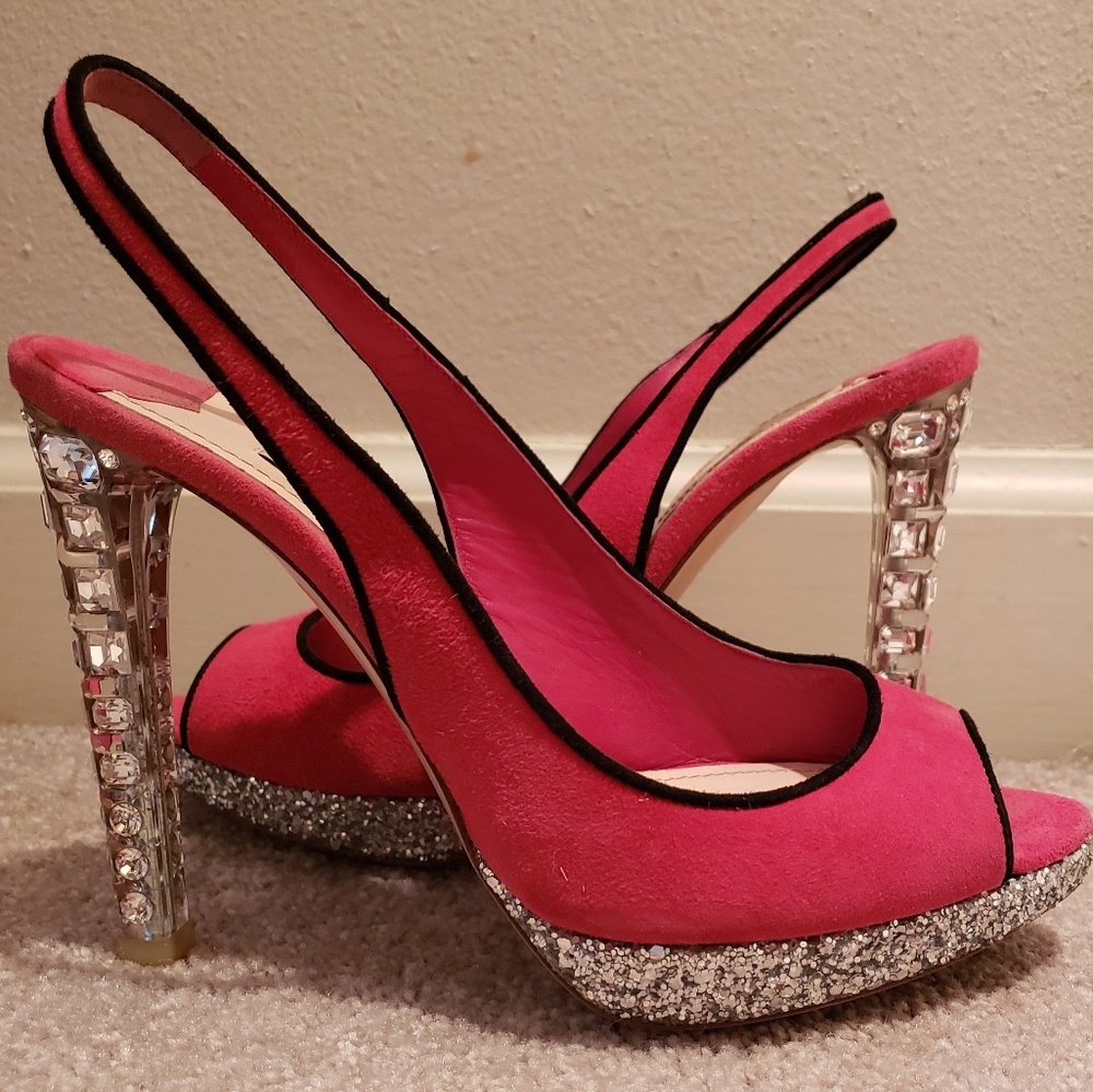 PINK AND SILVER MIU MIU HEELS
